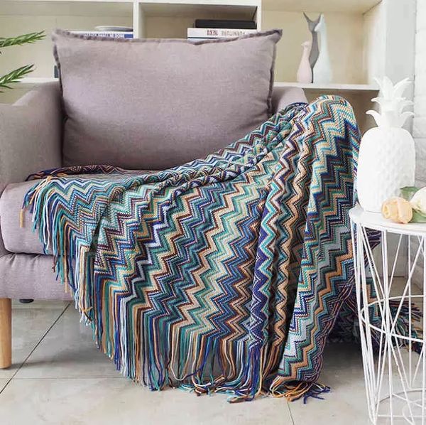 

wholesale shawl blanket soft and portable warm napping winter sofa decoration blanket daylight acrylic knitted bohemian 127*152cm
