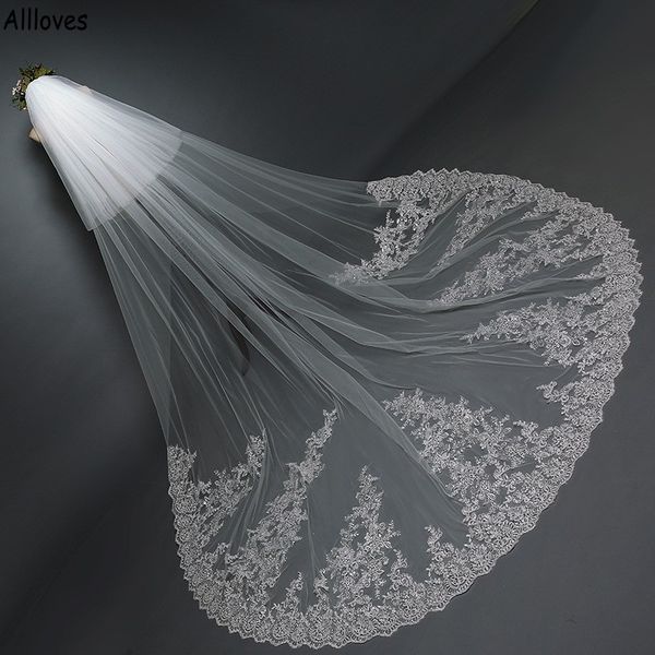

3m chic lace appliqued edge bridal veils for wedding with comb white ivory tulle two layers covedr the face women hair accessories bride hea, Black