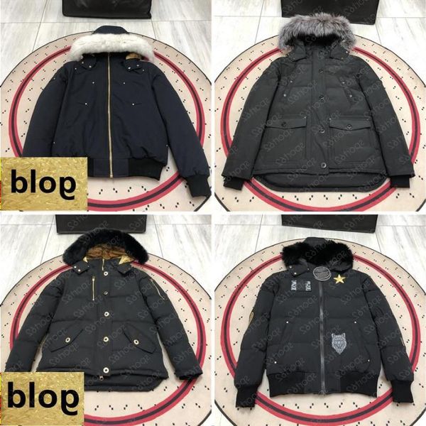 

mens down jacket parkas gold badge keep warm windproof outerwear coats thicken to resist the cold winter coat plush collar quality over hqeh, Black