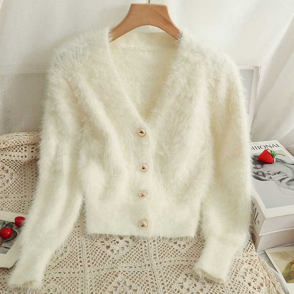 

women's sweaters knits tees hikigawa chic fashion women early autumn v neck single breasted knitted cargidan solid versatile short coat, White;black