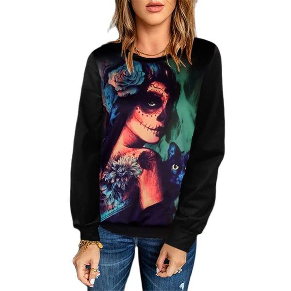 

women's sweaters t-shirt 2022 autumn and winter new halloween print long-sleeved ladies casual loose sweater 230118, White;black