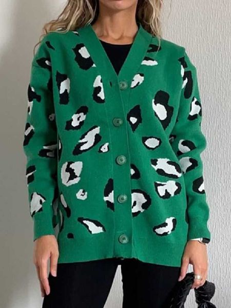 

women's sweaters knits tees ladies vintage leopard autumn winter sweater cardigan female casual warm oversize loose knitted jacket coat, White;black