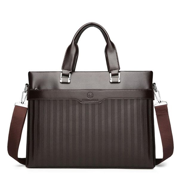 

men's new pu stripe business wind soft wear-resistant leather shoulder bag black & brown 246m