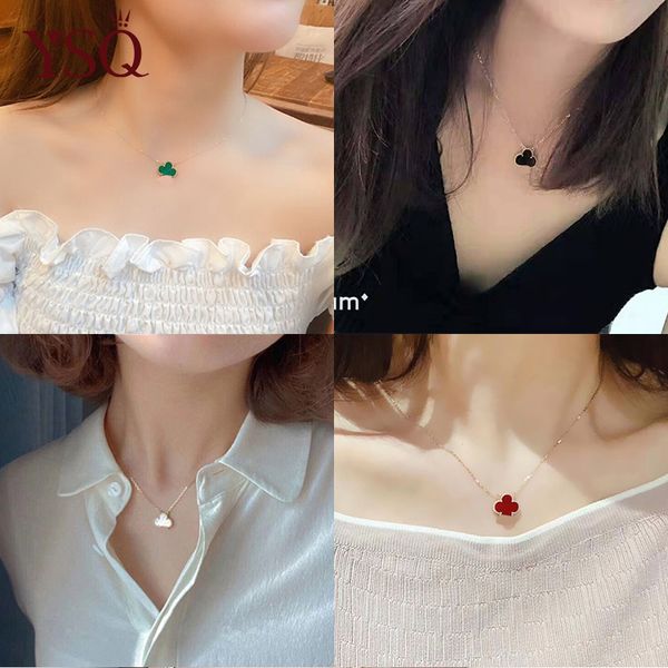 

designerfour-leaf clover designer pendant necklace jewelry set bracelet earrings gold and silver mother-of-pearl green flower necklace party