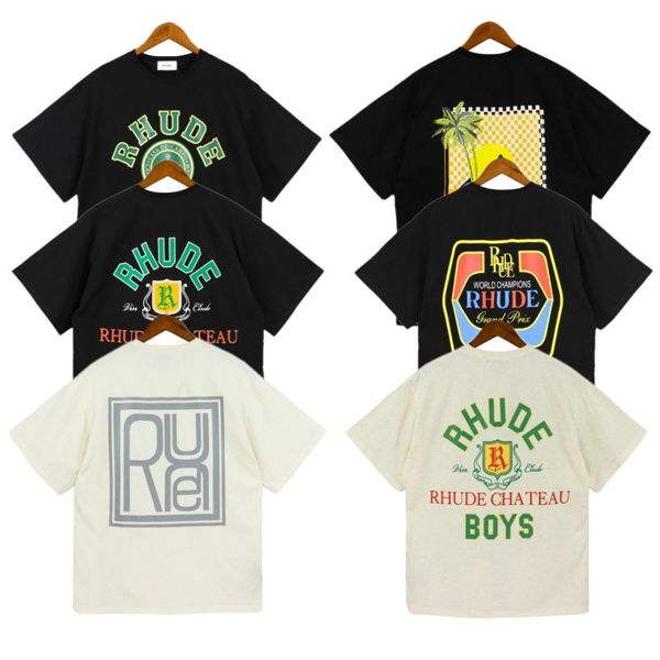 

mens t shirts rhude tee cotton round collar loose hip hop short sleeve t-shirt fashion men casual alphabet print t-shirts, White;black