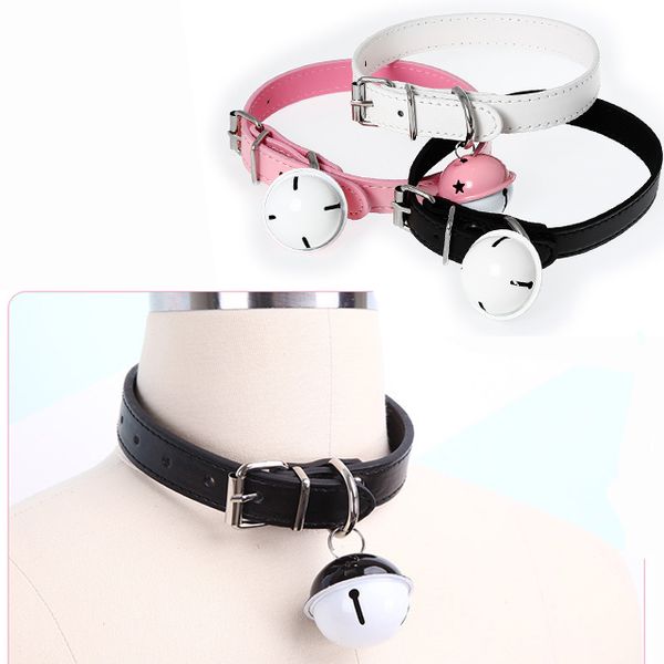 

mens g-strings cute collar charms choker pink black handmade gothic punk pu leather necklace with bells to, Black;brown