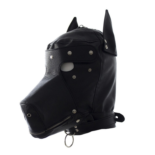 

mens g-strings detachable faux leather gimp dog puppy headhear bondage costume hood full mask with mouth gag toys for, Black;brown