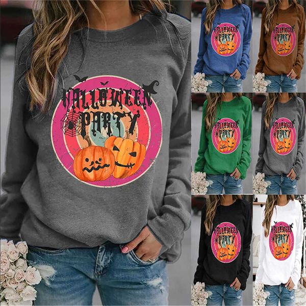 

women's sweaters t-shirt halloween 3d alphabet pumpkin print 2022 fall/winter new ladies long sleeve round neck casual sweater 230118, White;black