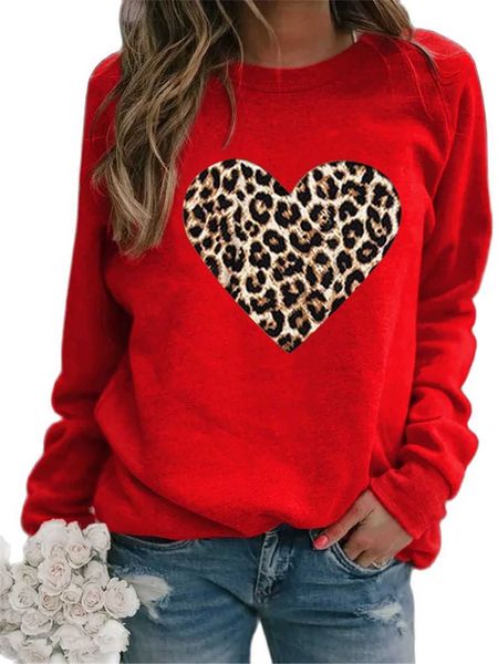 

women's sweaters t-shirt 2022 new leopard print love casual ladies autumn hoodless round neck long sleeve sweater 230118, White;black