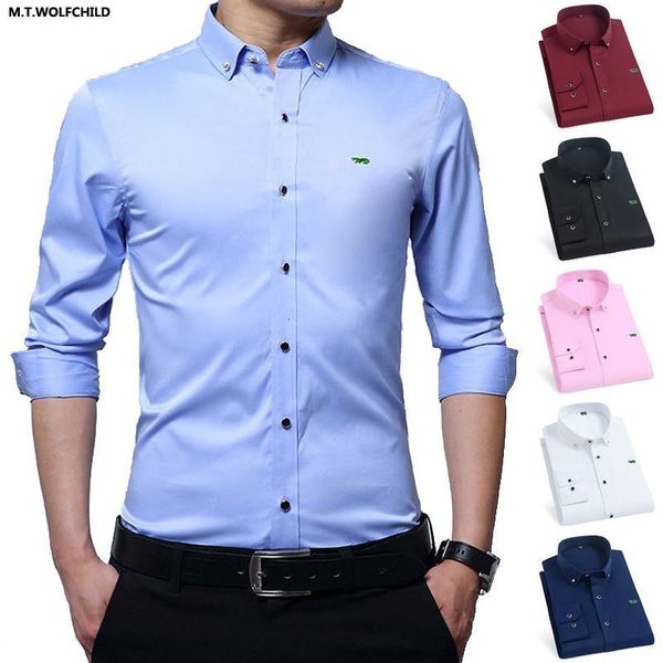 

mens casual shirts men shirt embroidery spring autumn solid blouse mens dress shirts long sleeve casual shirts hommes clothing male 230114, White;black