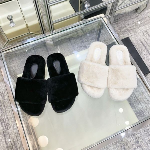 

2023 new designer luxury fluffy slipper women sandals fashion embossed summer low heel slippers slides flip flops sandals size 35-40, Black