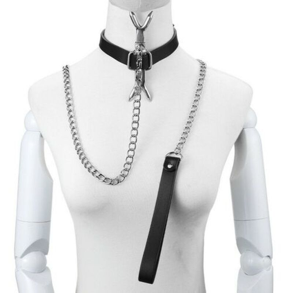 

mens g-strings faux leather steel discreet heretics fork posture collar bondage neck cuff erotic bandage toys for men/women, Black;brown