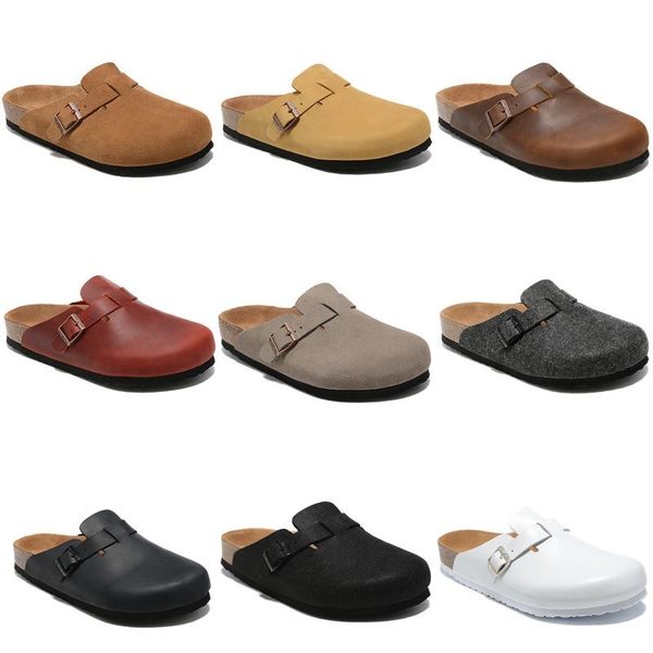 

boston 2023 slippers beach sandals lazy shoes lovers scuffs designer trainers new leather bag head pull cork female male summer 35-46, Black