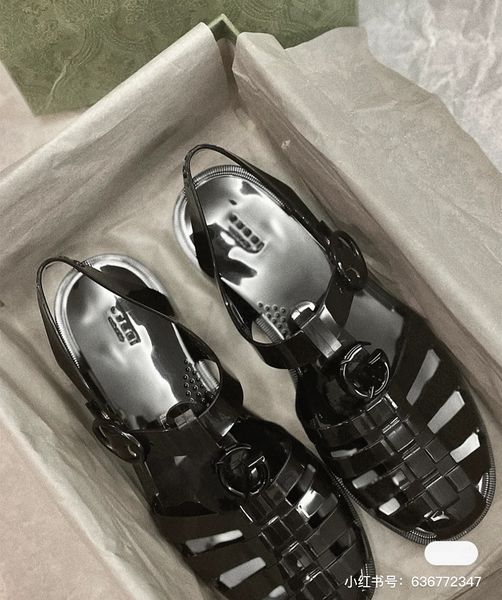 

flats women summer sandals jelly clear shoes ankle strap rubber slippers soft sole non-slip luxury designer shoes casual transparency female, Black