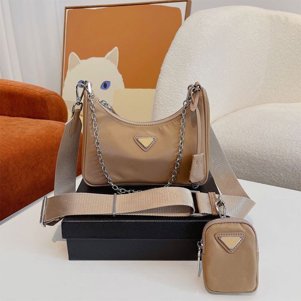 

crossbody bag nylon shoulder bags women handbags purse silver hardware chain zipper closure removable wide strap coin wallets cell phone poc