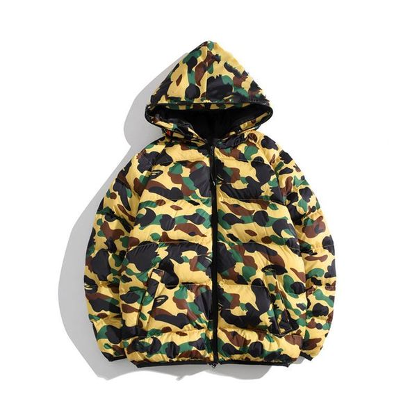 

22 new men's down jacket cotton coat shark stitching casual reflective embroidery camouflage ladies hooded cardigan zipper tiger h wrun, Black