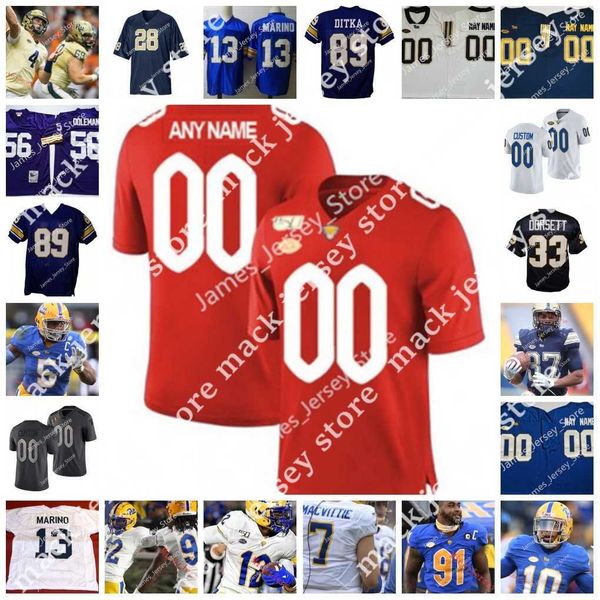 

2022 ncaa custom pittsburgh panthers pitt stitched football jersey 19 jahvante royal 40 daniel carter 11 bangally kamara 9 brandon hill 61, Black