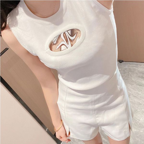 

2023 new summer women's women's tanks hollow out knit women o-neck sleeveless ladies fashion solid tank, White