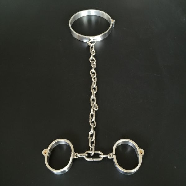 

mens g-strings 304 stainless steel metal neck collar handcuffs ankle cuffs slave sm bondage set restraints toy for couples, Black;brown