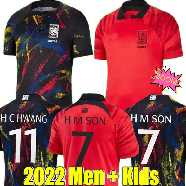 

korea 2022 soccer jerseys home away son hwang kim jeong sung lee kwon 2023 jersey football shirts kids red 22 23 set fult kits, Black;yellow