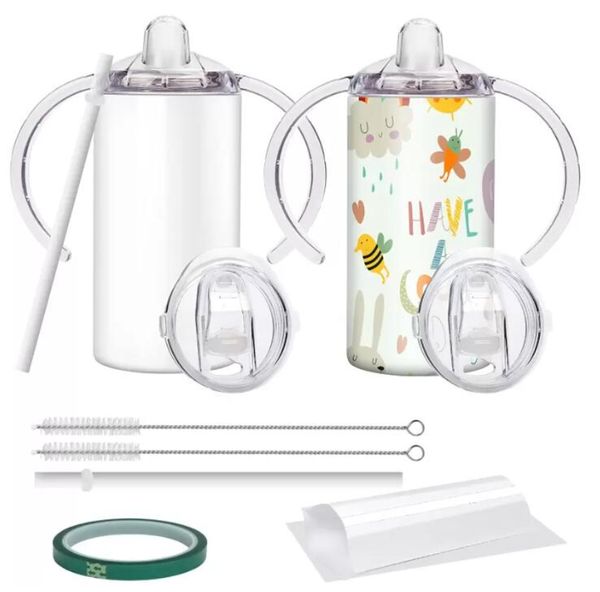 

12oz sublimation blank insulated sippy cups stainless steel kids tumbler with handles double wall vacuum mug for kids and children fy4623 ss