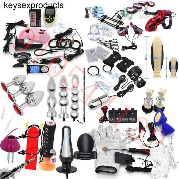 

massager electric stimulation massage toys electro shock pulse anal butt plug penis cage/plug/ring nipple clamp labia clip sm roller