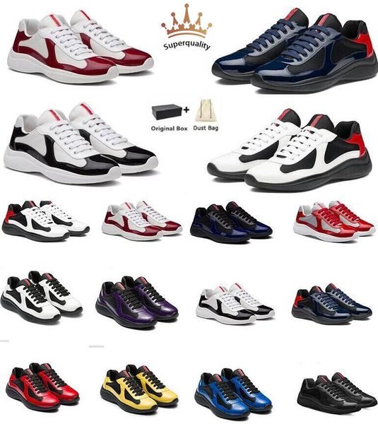 

luxury brand men americas cup sneakers shoes fabric patent leather runner sports technical fabric comfort outdoor skateboard walking, Black
