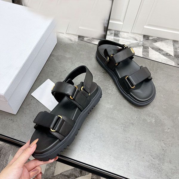 

designer women sandals womens slides crystal calf leather classic metal letters platform fashion casual shoes summer beach slipper size 35-4, Black