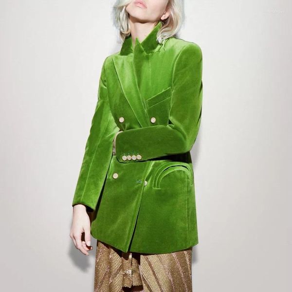 

women's jackets 2023 latest women jacket fashion velvet long sleeve v neck green elegant luxury coat office lady party runway celebrity, Black;brown