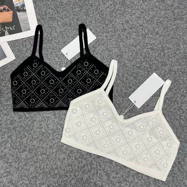 

2023 luxury fashion women's tanks summer sequin knitting lady women's spaghetti strap tanks sleeveless casual tank, White