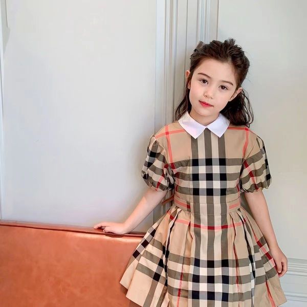 

kid dresses girl dress baby birthday dress classic plaid skirt with tag letters casual dress flower girls lapel cotton birthdays present stu, Red;yellow