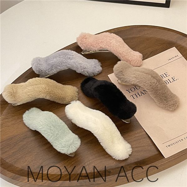 

cute rabbit fur imitation ribbon hair claw clips hairs accessories for women girl plush hairpins girls headdress 1380, Slivery;white