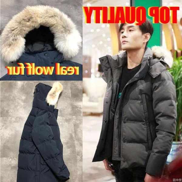 

man down jacket coat men's fashion parka waterproof windproof advanced fabric thick doudoune with real wolf fur winter keep warm c gqam, Black
