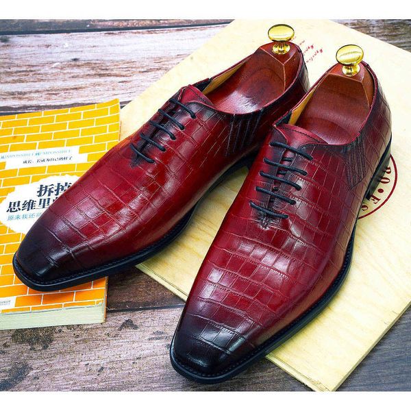 

dress shoes big size handmade mens oxford shoes genuine leather crocodile p, Black