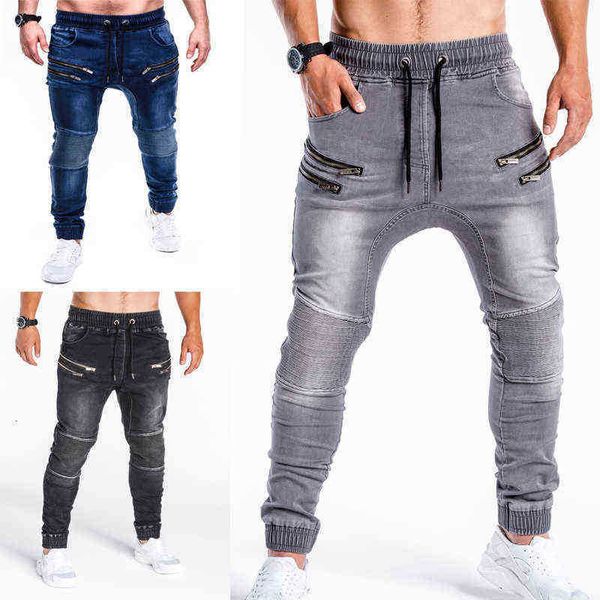 

men's jeans jeans autumn winter 2020 new leisure sports pants zipper decoration hip hop work, Blue
