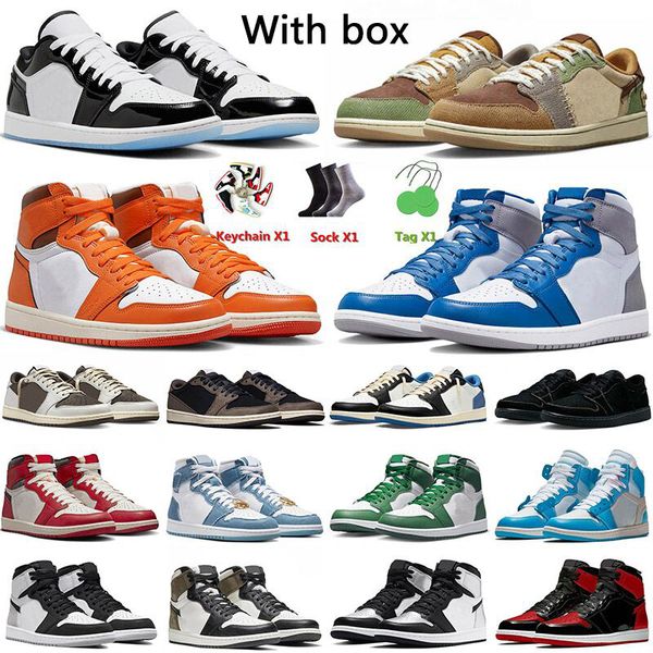 

box with 1 jumpman men basketball shoes starfish 1s concord low true blue ts x fragment dark mocha lost and found bred mens women sports