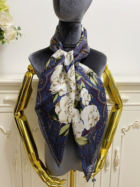

women's square scarf 100% twill silk material beautiful scarves print flowers pattern size 110cm- 110cm, Blue;gray