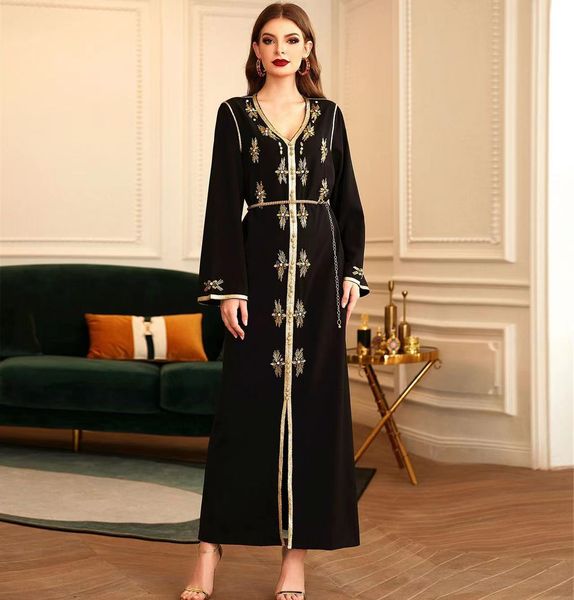 

vintage burgundy moroccan kaftan evening dress 2023 long sleeve gold lace arabic prom dresses beaded crystal formal party gowns vestidos rob, Black;red