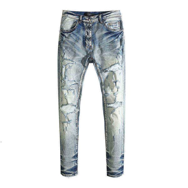 

men's jeans men's jeans wash water big holes beggars do old slim fit men, Blue