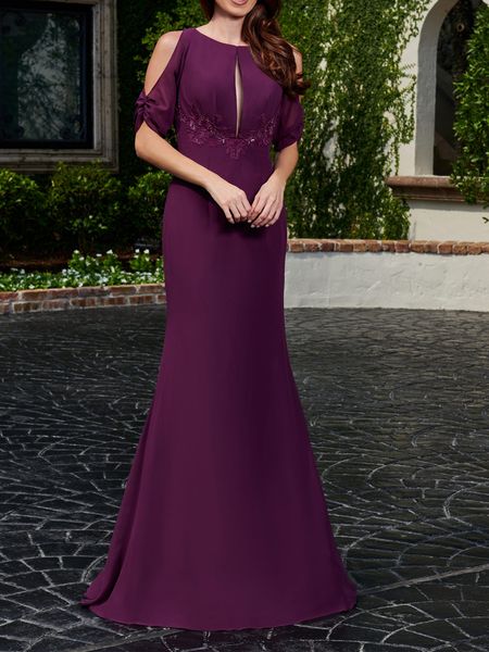 

purple mother of the bride dress chiffon fitted aline formal occassion dresses with scoop neckline, Black;red