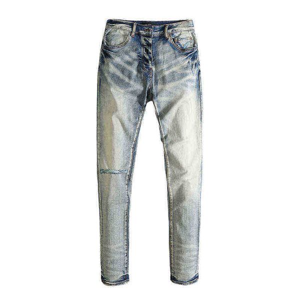 

men's jeans blue hole jeans men's and women's autumn winter high street
