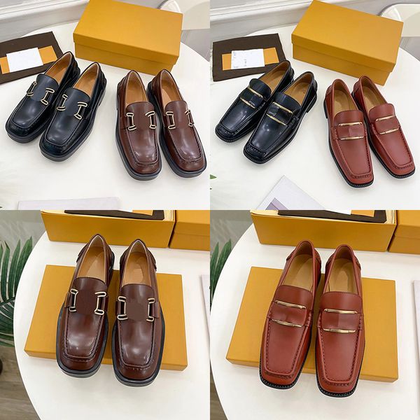 

2022 designer women horse buckle loafers sandals luxury 100% leather lazy beanie casual slip-on set foot shoes vintage metal buckle square h, Black