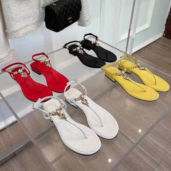 

2023 flat heels slide love jewel t slipper for womens summer sandal luxury design designer real leather genuine leather classic ladies women, Black