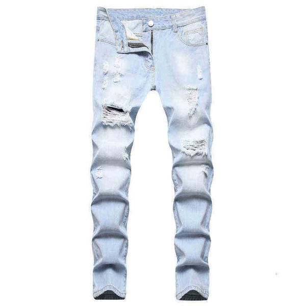 

men's jeans large medium waist light blue casual straight cut jeans
