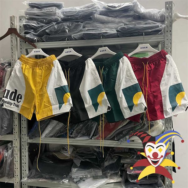 

wanbao men's wear patchwork rhude shorts men women 1 version yellow blue green black red mesh moonlight sunset breeches with tags ew9m, White;black