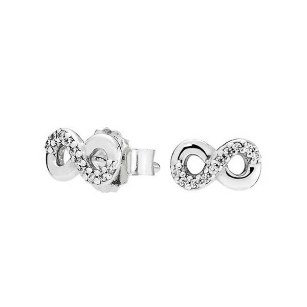 

sparkling infinity stud earrings real sterling silver for pandora beautiful women party jewelry cz diamond girlfriend gift earring with orig, Golden;silver