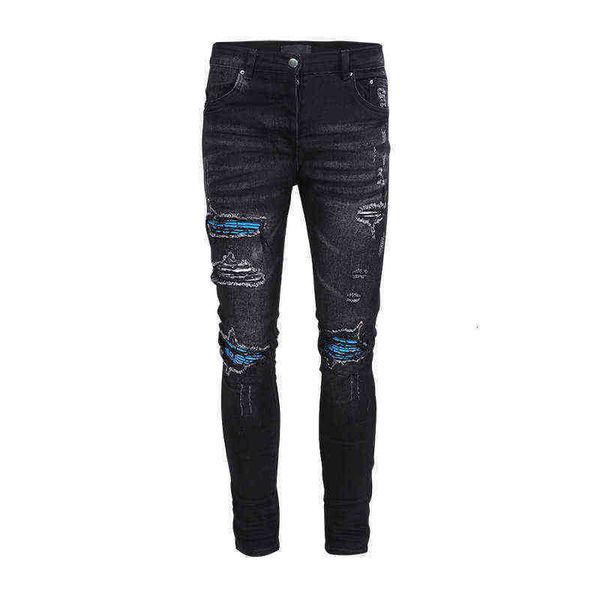 

men's jeans men's slim fit hole leggings paint jeans, Blue