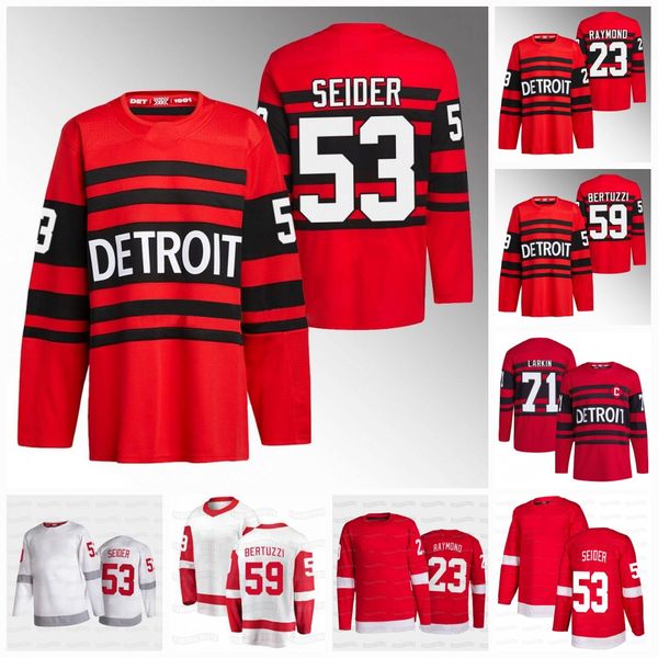 

detroits moritz seider 22022-23 j.t. compher red jersey tyler bertuzzi lucas raymond wings vladislav namestnikov dylan larkin jakub vrana le, Black;red