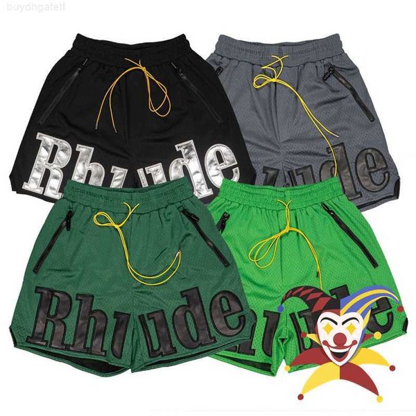 

wanbao men's wear mesh rhude shorts men women 1 leather embroidery multiple pockets breeches oyoc a001, White;black