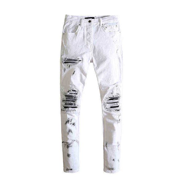 

men's jeans men's jeans white black collage ink painting hole, Blue